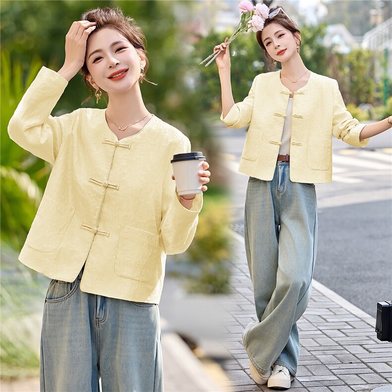 2026年春季新中式提花盘扣设计感时尚潮流气质外套，女装短外套，罗腾