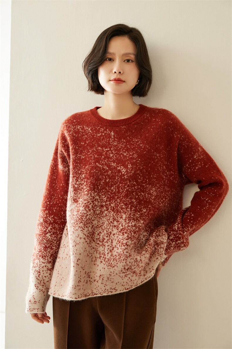 撞色星空山羊绒衫女宽松慵懒毛衣百搭2025秋冬圆领套头针织羊毛衫,女装羊绒衫,纳丰羊绒