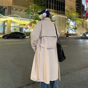 FY9081/P80春装新款风衣外套男韩版中长款双排扣过膝男士宽松上衣图片
