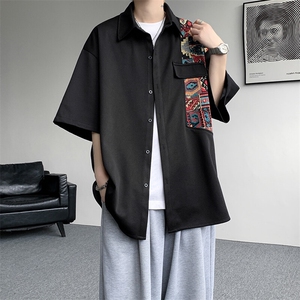 8XL-M民族风拼接短袖衬衫男夏季痞帅半袖衬衣薄款外套DC28009P45图片