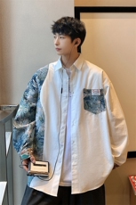 港风花型长袖衬衫大码M-5XL情侣风衬衫男长袖衬衣CS7714P60，男装衬衫，星座227-7