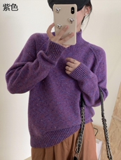 时尚女士秋冬加厚彩色纱上衣套头长袖纯色简约毛衣，女装羊毛衫，牧思羊