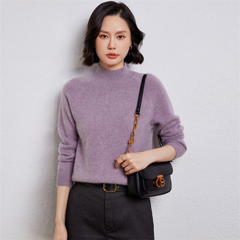 时尚百搭女士高领羊毛衫简约休闲显瘦保暖毛衣,女装羊毛衫,温伦斯特羊绒