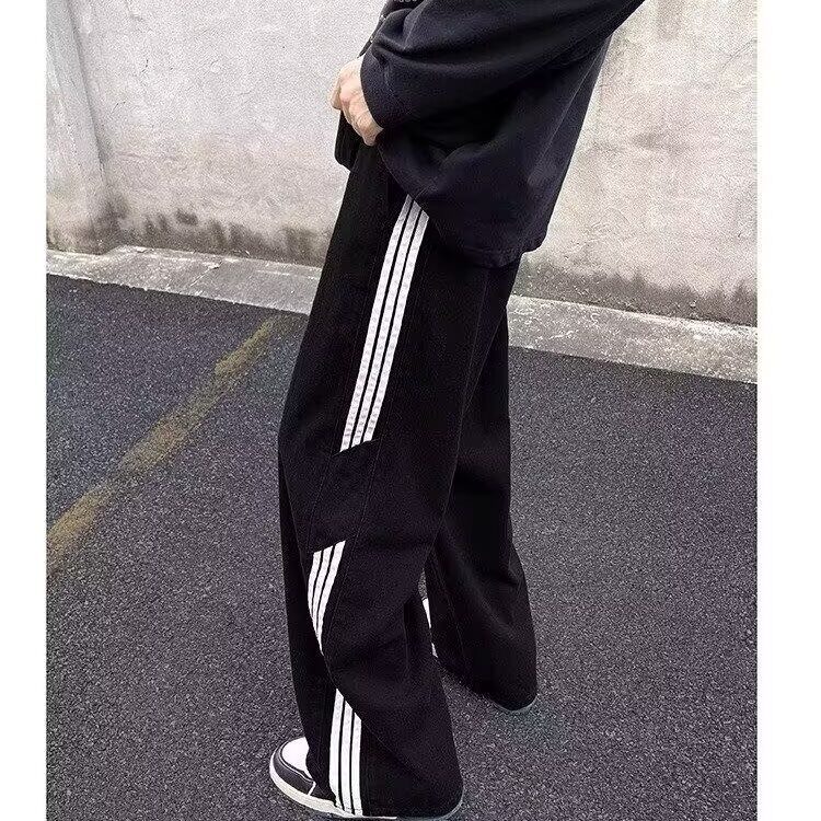 秋季新款牛仔裤男童女童2025三条杠休闲直筒裤子中大童港风长裤潮,男装牛仔裤,星座1210-1