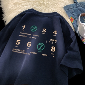 抖音得物供货210克现货宽松纯棉美式潮牌印花落肩袖纯棉T恤AT2116图片