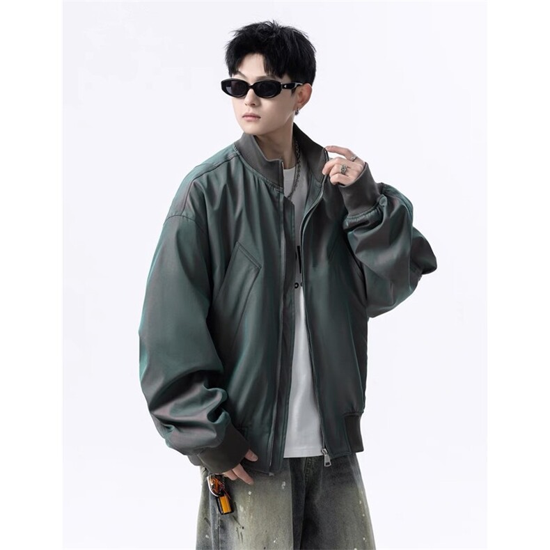炫彩缎面飞行夹克立领短款廓形美式棒球服J2591-P70,男装夹克,星座1213