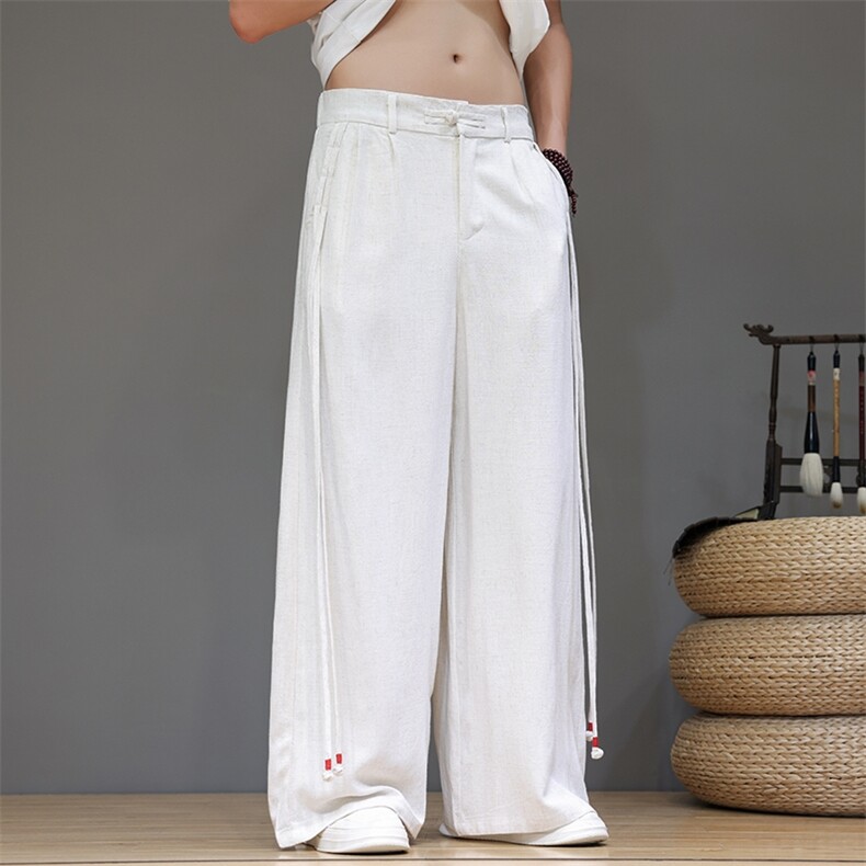 夏季大码风棉麻亚麻直筒休闲阔腿裤新中式汉服男女K258/P70，男装民族服装，电商A221A
