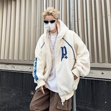 羊羔毛外套男冬季加绒加厚卫衣宽松青少年初高中学生连帽W68，男装夹克，星座1116A-1（原606A）