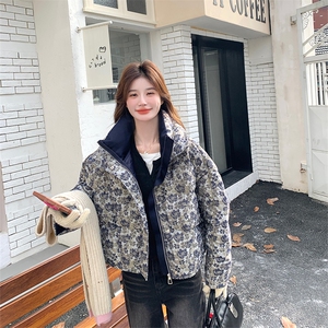 韩版复古玫瑰提花短款羽绒服女2025年冬季新款显瘦加厚白鸭绒外套图片