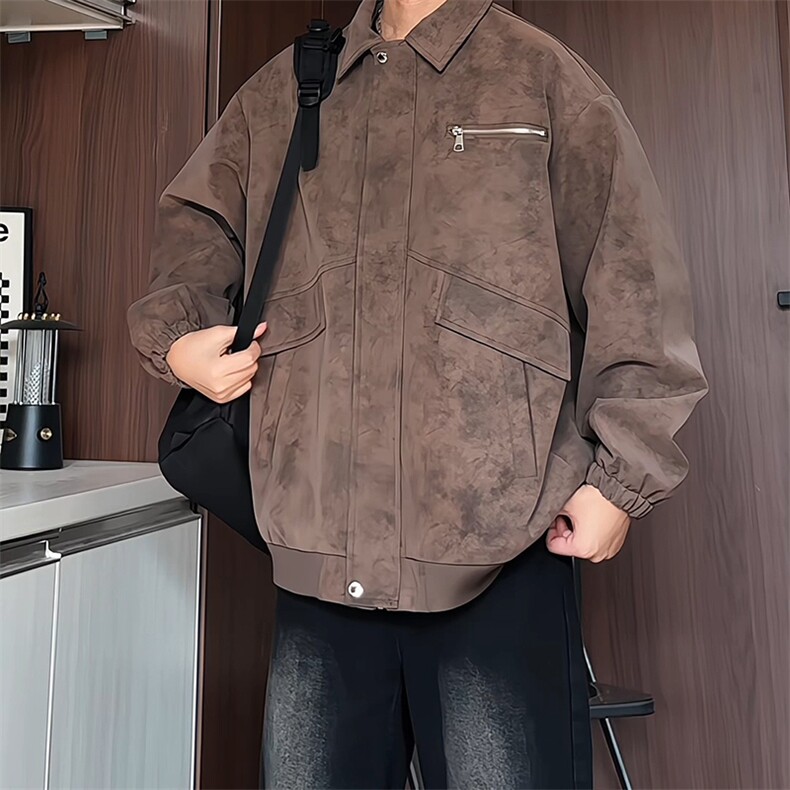 PY2618/P85春装新款现货皮衣男宽松大码潮雾面皮夹克外套,男装夹克,电商A141