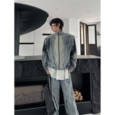 小众解构设计垫肩廓形水洗牛仔衣春秋季外套男夹克网图JN2113-P85，男装夹克，星座302B