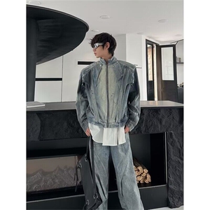 小众解构设计垫肩廓形水洗牛仔衣春秋季外套男夹克网图JN2113-P85图片