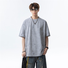 美式破洞短袖T恤男夏季潮牌半袖衣服宽松重磅体恤衫T3650-特价P33，男装T恤，电商A007
