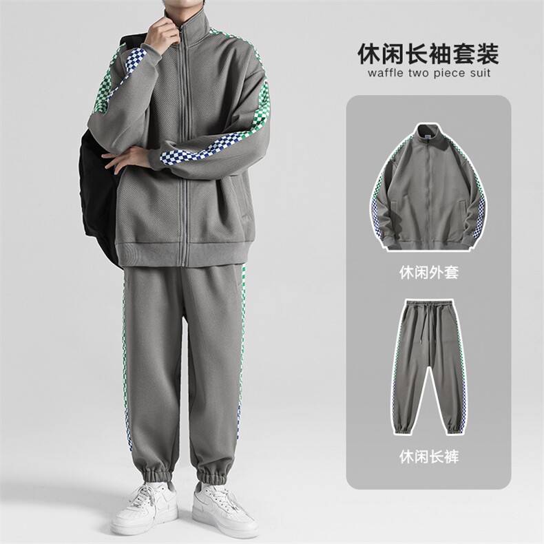 新款男百搭潮流撞色棋盘格日系无影墙套装TZ2601-P120控158,男装休闲套装,星座717