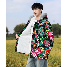 Q1中款男女羊羔毛领新中式团队表演出汉服保暖防寒棉袄棉服情侣装，男装棉衣，星座115A(原星座507）