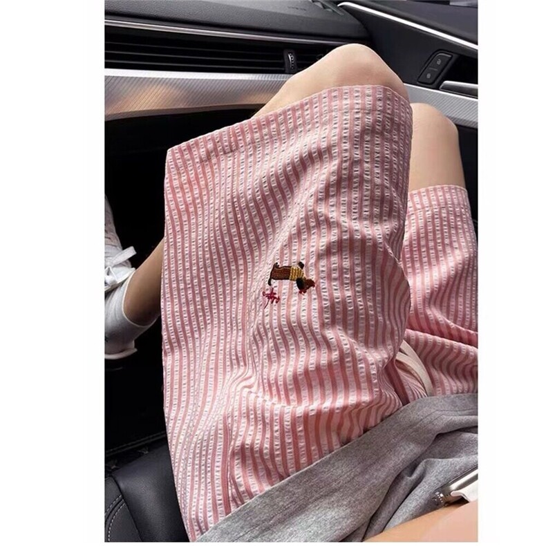 网图现货 美式宽松泡泡格速干五分裤刺绣短款男女DK41P25图片