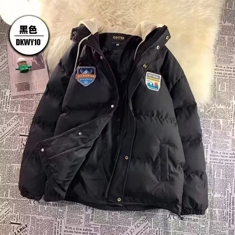 美式男棉服夹克外套情侣款宽松百搭拼接徽章棒球服棉袄TT210P65,男装夹克,星座1013-5