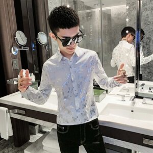 长袖衬衫蝴蝶印花衬衣打底衫秋冬新款外套社会小伙A328-20351-P55图片