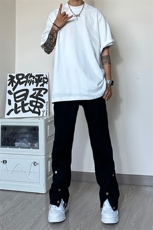 秋季新款ins美式高街拉链排扣水洗微喇牛仔长裤货号K652P60，男装休闲裤，电商A063