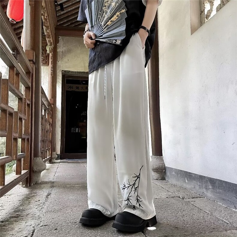 新中式风竹子刺绣潮牌冰丝裤子K2831P38,男装休闲裤,星座1116-2