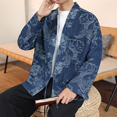 春夏新中式道袍龙纹唐装牛仔开衫日系风外套潮上衣H335/P110，男装夹克，钱塘713