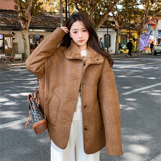 182-8590-P205-K299-双面穿皮毛一体外套，女装毛呢外套，帛香坊