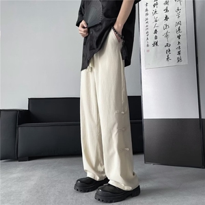 新中式冰丝复古裤子男夏季速干潮cleanfit休闲裤高街修身直筒裤