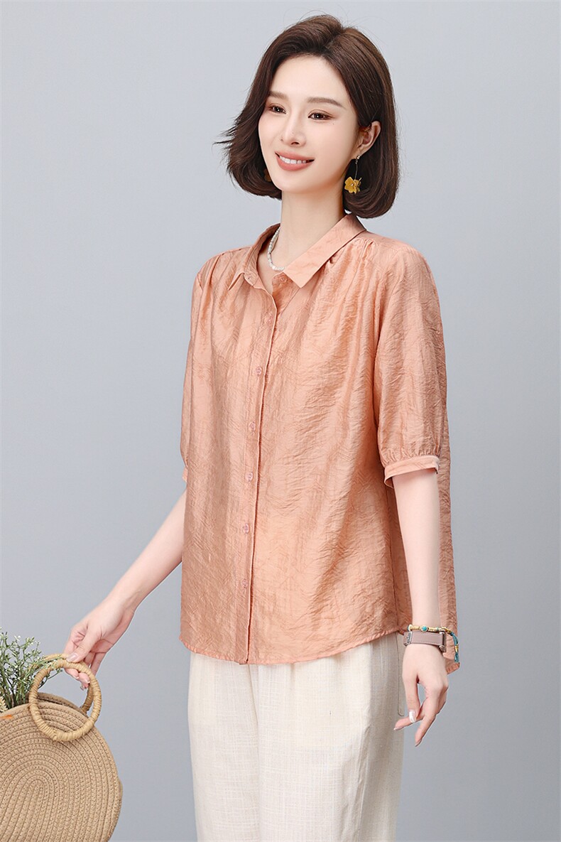 高端天丝短袖衬衫女夏季薄2025新款中年妈妈休闲气质百搭减龄上衣,女装衬衫,悦见她