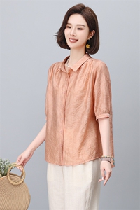 高端天丝短袖衬衫女夏季薄2025新款中年妈妈休闲气质百搭减龄上衣图片