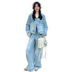 秋装新款！拼接牛仔外套阔腿裤两件套2C133-8980-P190-K258，女装套装/套裙，2C133