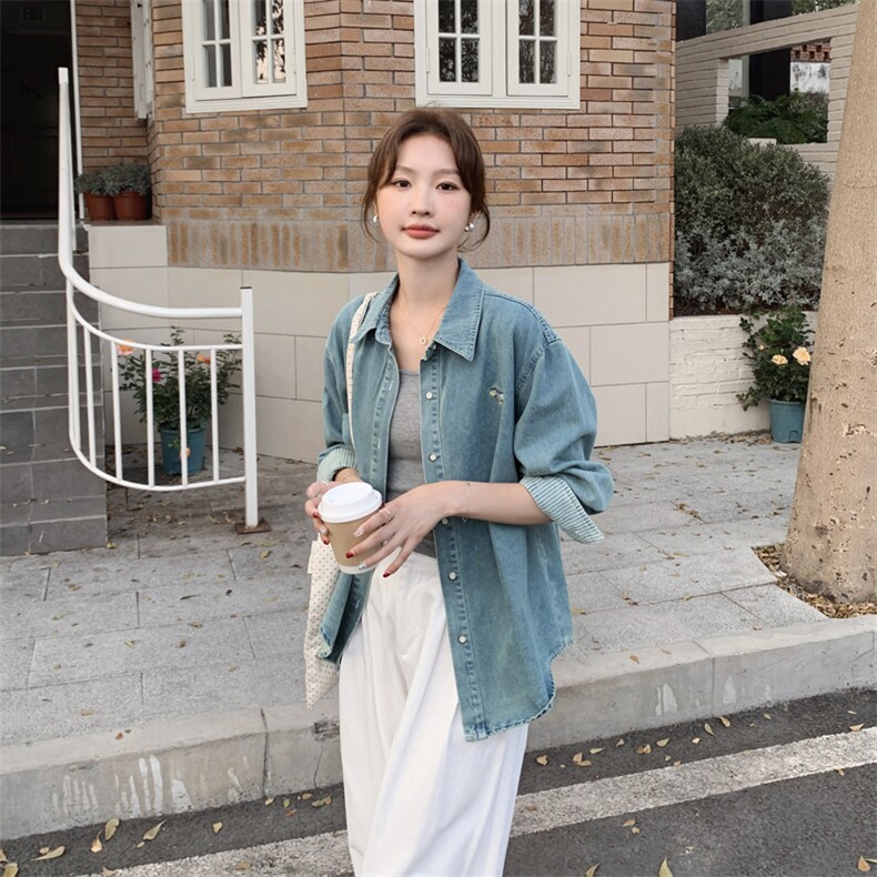 春新春装新款设计感刺绣衬衫牛仔外套春季中国2025,女装短外套,豆豆家