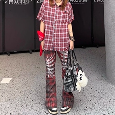 B5104-P53帅气涂鸦撞色休闲牛仔裤女秋新款高腰宽松显瘦百搭，男装牛仔裤，电商B323A