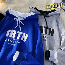 假两件hiphop卫衣男女款秋冬季加绒加厚套头外套WY6002J-特批60，女装短外套，电商A042