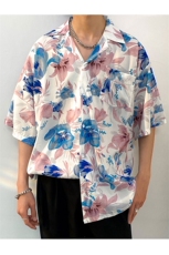 2025夏季高街印花短袖衬衫男潮流ins宽松沙滩风花衬衣CS1320-P35，男装T恤，电商A062