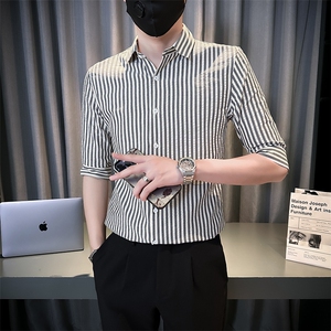 夏季男士七分袖条纹衬衫男休闲修身休闲衬衣A236-C665-P58图片