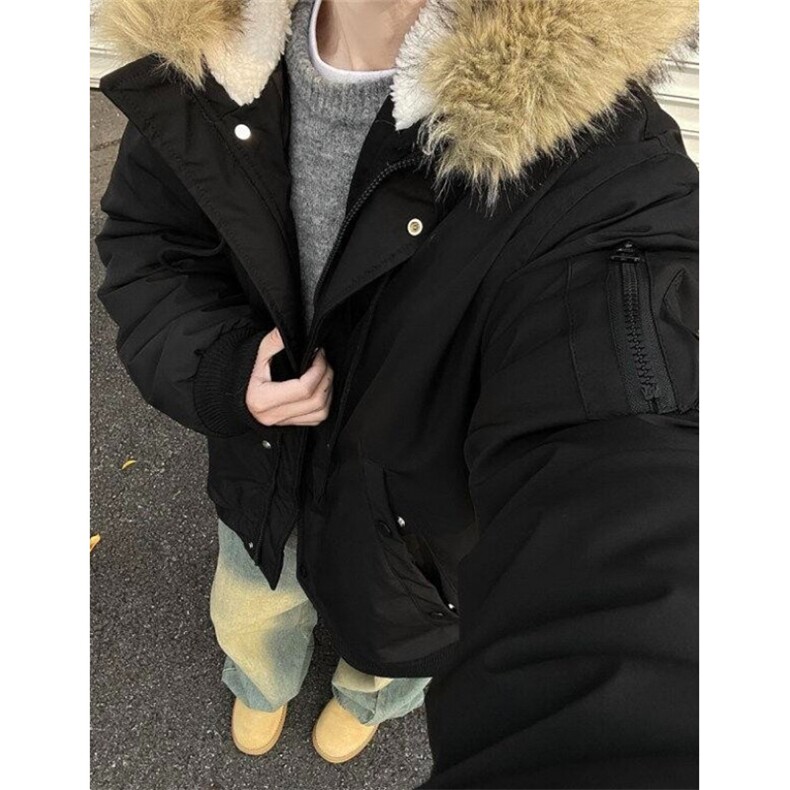 大毛领派克服男款冬季加厚美式复古连帽棉服保暖棉袄 M6105图片