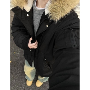 大毛领派克服男款冬季加厚美式复古连帽棉服保暖棉袄 M6105图片