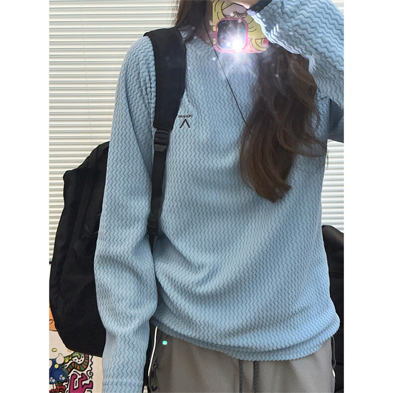 高品秋冬情侣舒适水波纹抓绒套头卫衣长袖T恤打底男女A1166-P43,男装T恤,星座1505
