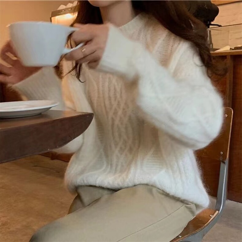 秋冬新款宽松圆领纯女纯色大码韩版针织毛衣气质打底衫潮,针织衫/毛衣,半城羊绒
