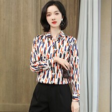 真丝衬衫女重磅桑蚕丝上衣2024春装设计感气质时尚印花色A3509，女装衬衫，阿舍尔精品
