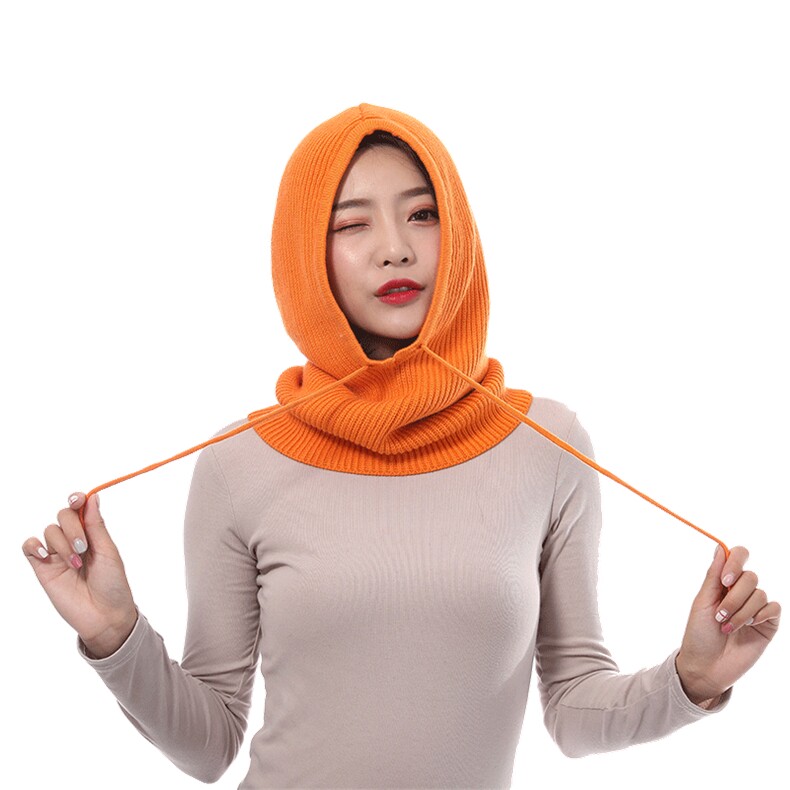 秋冬季新款纯色针织护耳套头针织帽子女冬天韩版潮保暖护颈,饰品帽子,九月九羊绒