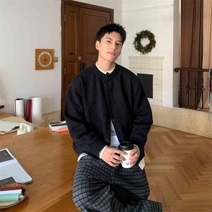 撞色拼接假两件开衫毛衣外套男冬季韩版痞帅打底针织衫情侣款上衣