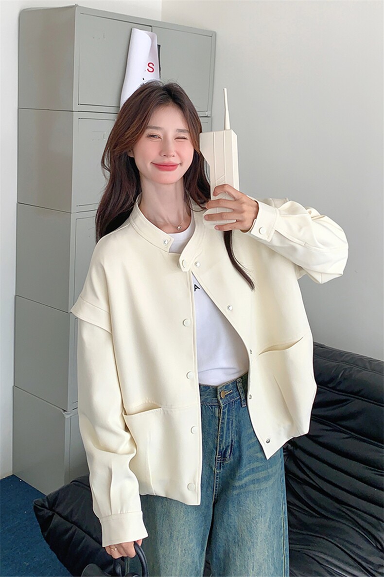 出货中奶白色棒球服外套女2C052-6611-P135-K188,女装短外套,2C052