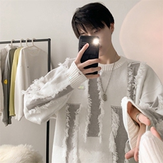 男生新款针织打底衫秋冬宽松慵懒风拼接套头毛衣XZ514-2-MY22-P98，男装T恤，星座514-2(原B239)