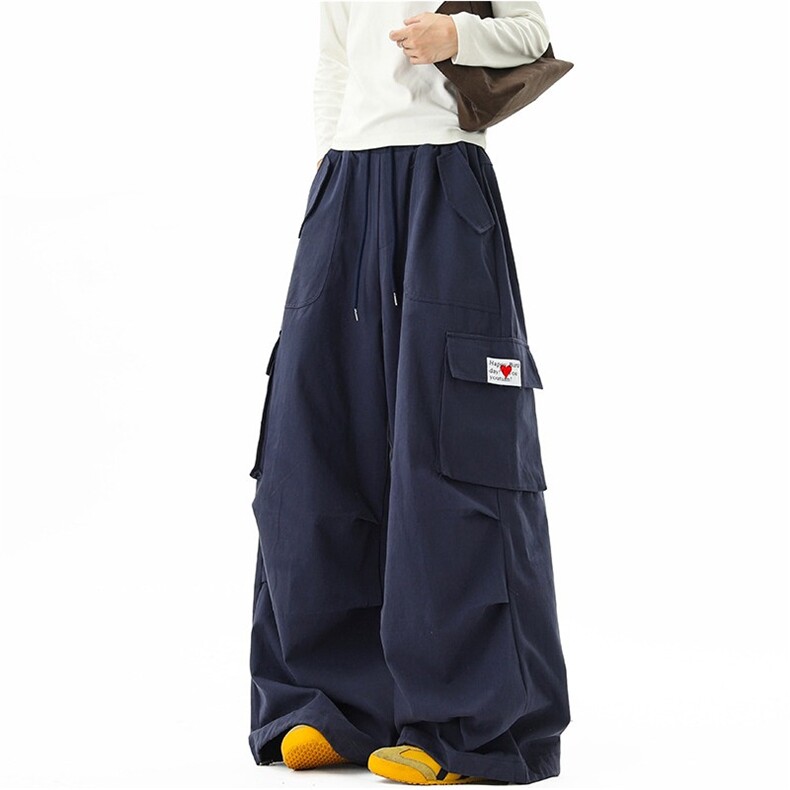 美式抽绳口袋工装阔腿裤女秋冬街头宽松休闲垂感拖地裤K6743-P59,男装工装外套,星座412-3