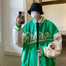特批72控128秋款pu皮拼色男士棒球领刺绣外套机动皮夹克潮PJ222，男装夹克，电商B370
