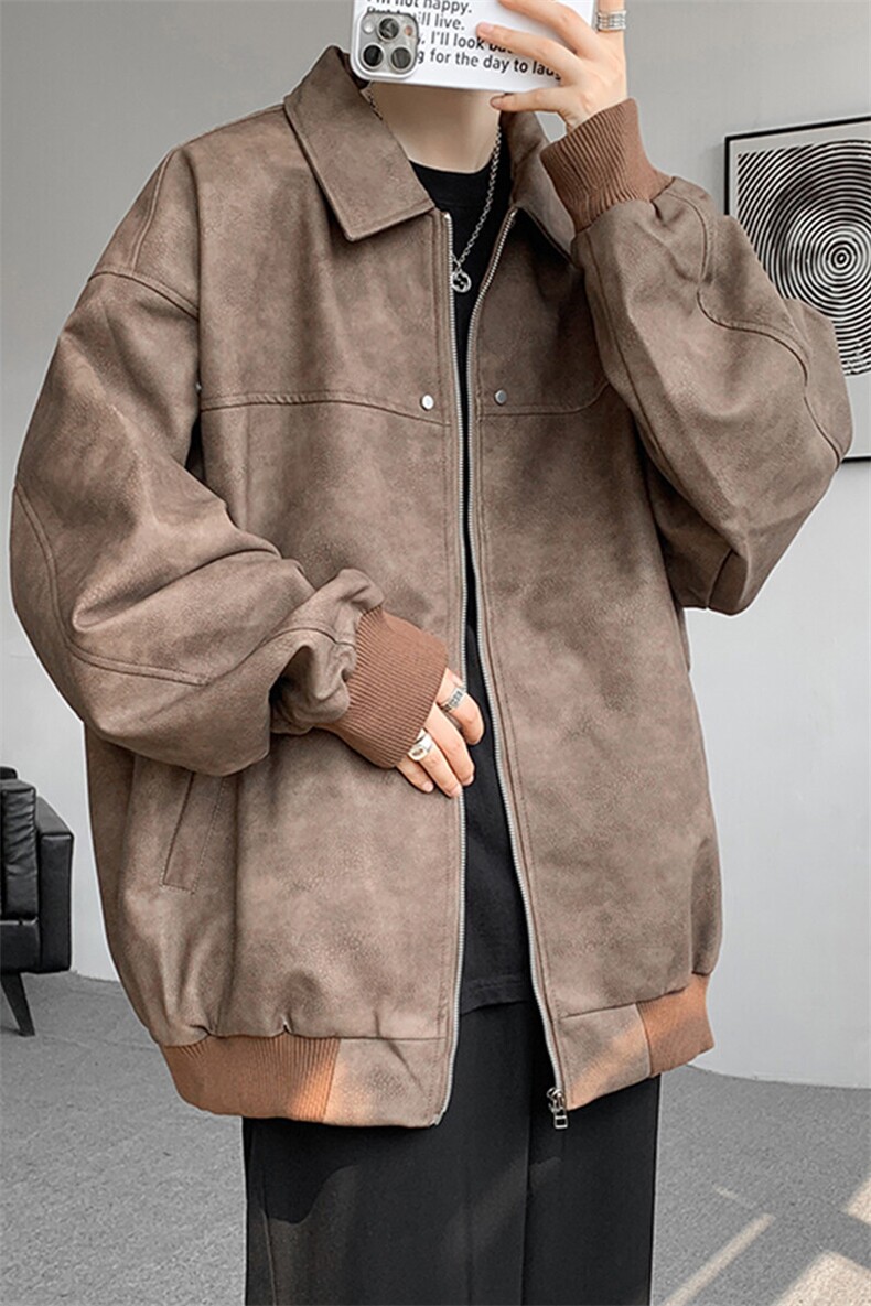 8XL-M春季皮衣外套男痞帅高级感美式复古翻领皮夹克上衣JK006P95,男装皮衣,电商B312