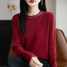 2025时尚简约百搭拼色领口抽条设计感针织衫，女装针织衫/毛衣，贵皇网供仓