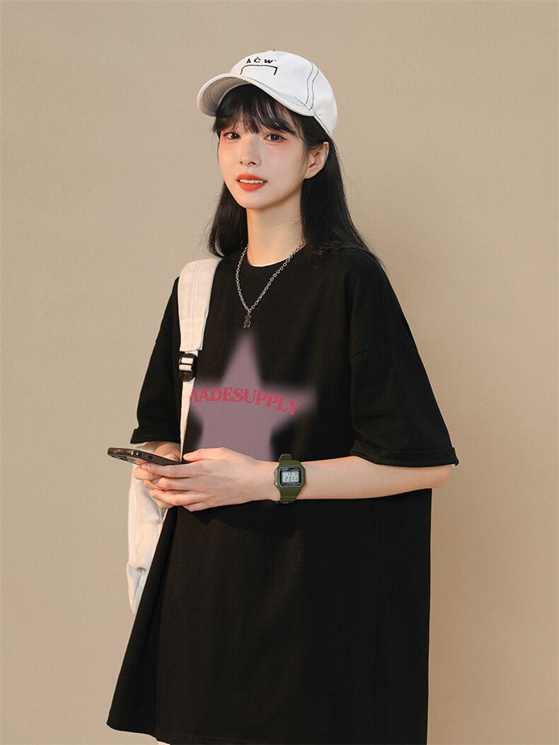 220克中性风夏季短袖男女学院风五角星印花T恤男女T,男装T恤,电商C306-1