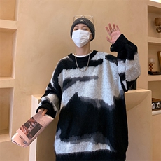 秋冬慵懒风扎染圆领毛衣男ins宽松上衣服潮流情侣针织衫M902-p48，男装针织衫/毛衣，星座1008-1